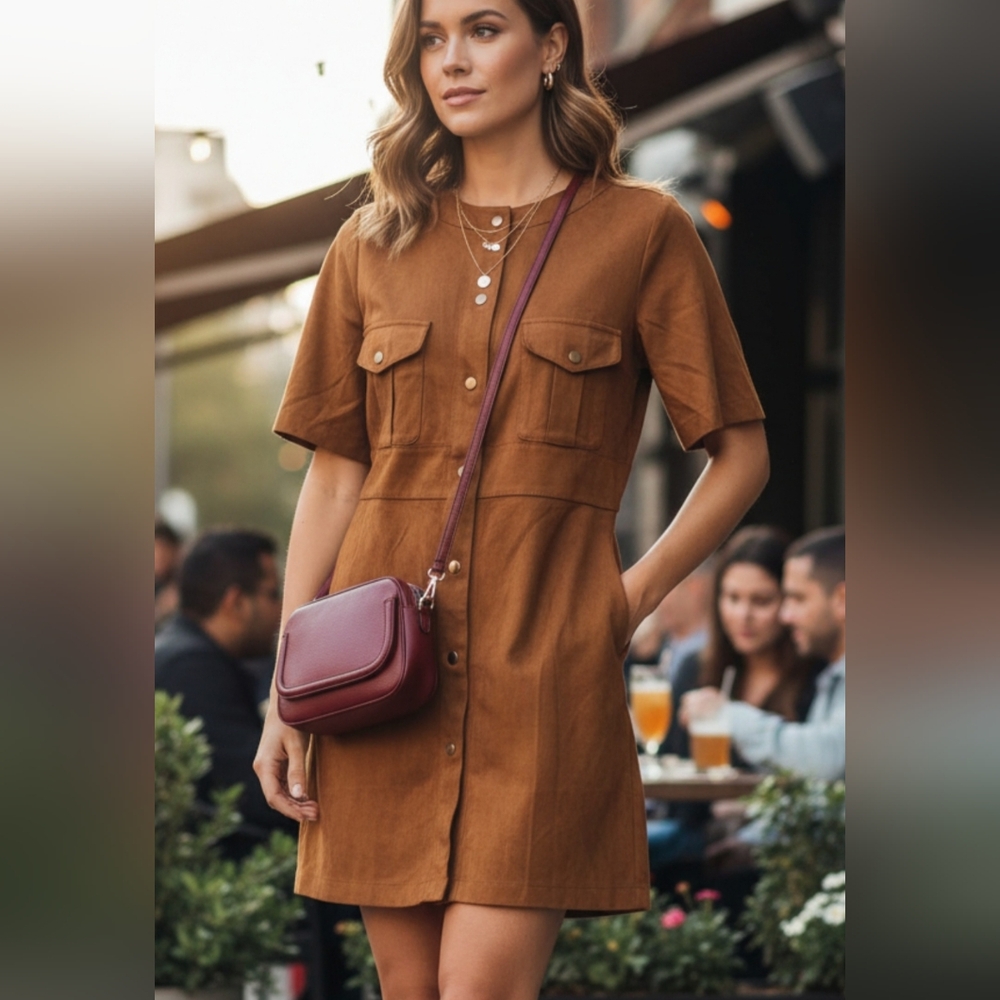 Large  Elegant Brown Button-Up Dress fully Lined Pit 20